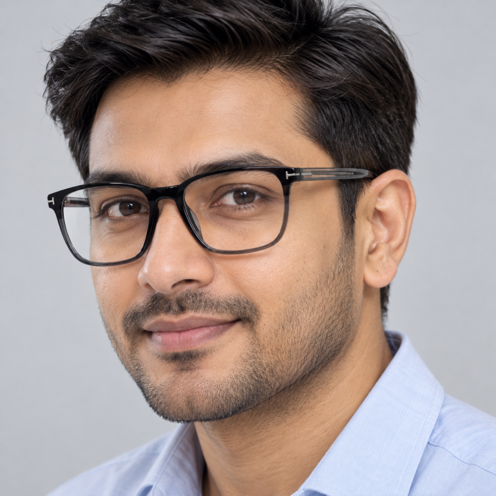 Man wearing black and smoke grey rectangular eyeglasses