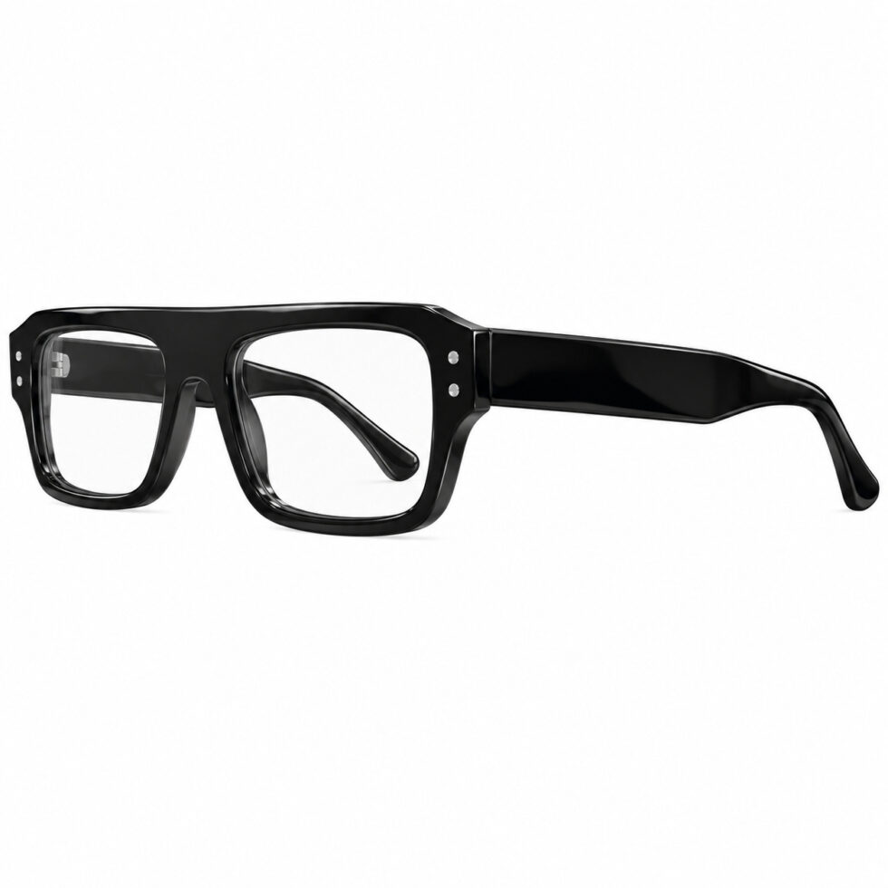 Side view of wide sculpted glossy black temples