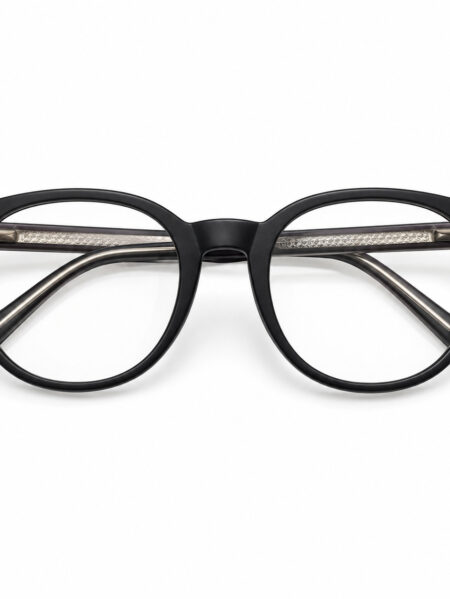Black Round Eyeglasses with Silver Accents – Unisex