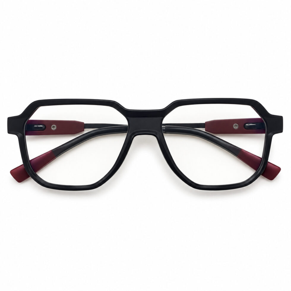 Black Geometric Aviator Eyeglasses — front view