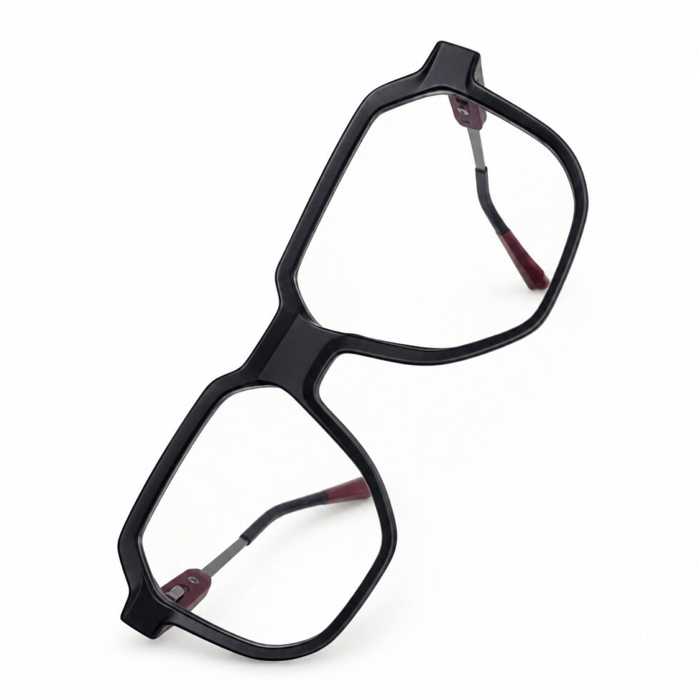 Black Geometric Aviator Eyeglasses — angled product view