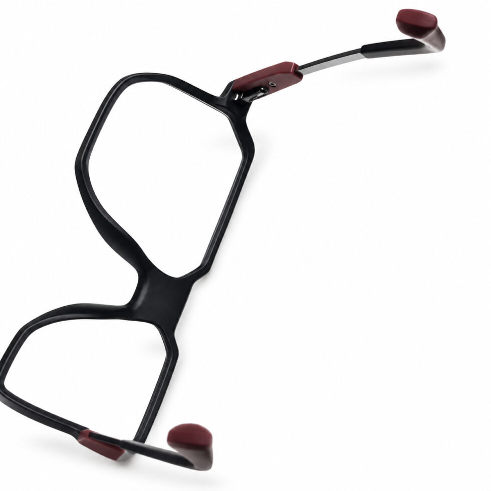 Black Geometric Aviator Eyeglasses — frame construction detail