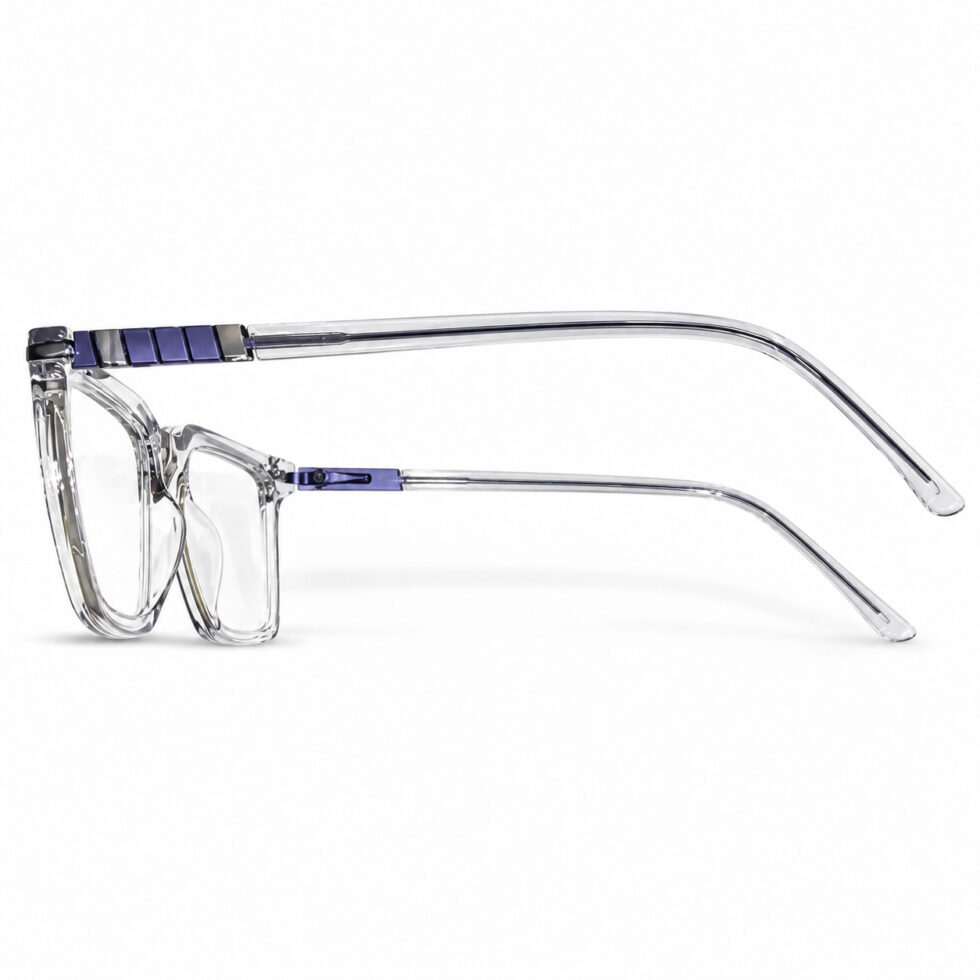 Crystal Clear Rectangle Eyeglasses — side and temple detail