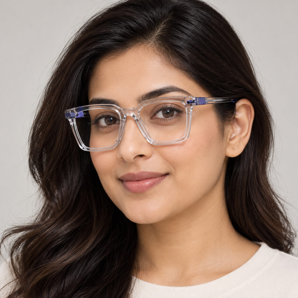 Crystal Clear Rectangle Eyeglasses — adult woman wearing the frame