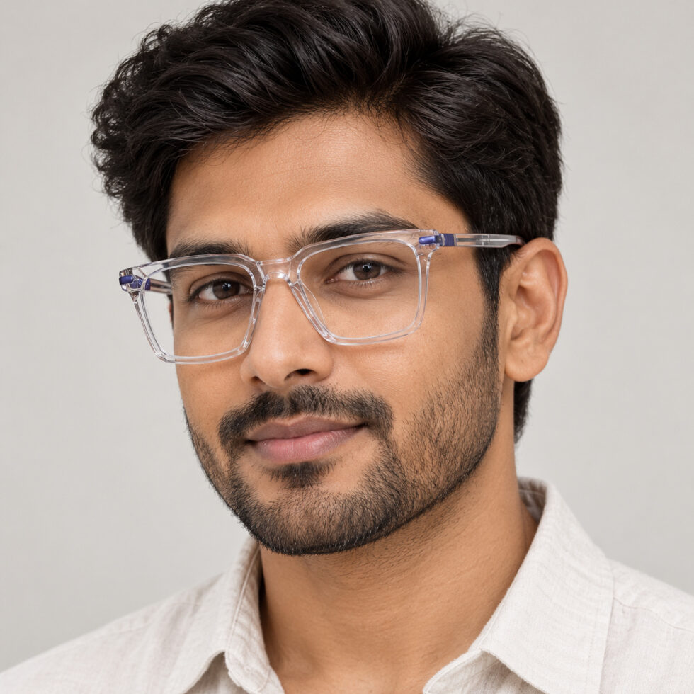 Crystal Clear Rectangle Eyeglasses — adult man wearing the frame
