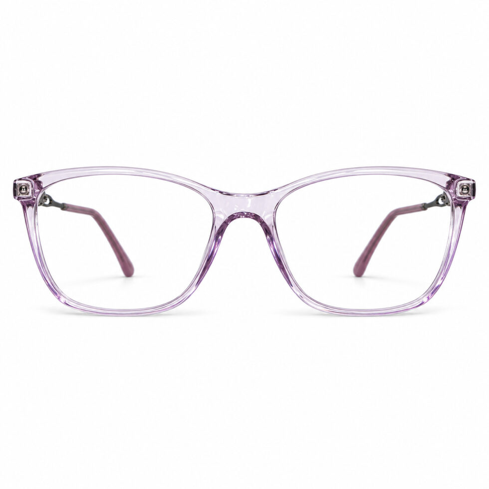 Transparent Lavender Cat-Eye Eyeglasses — front view