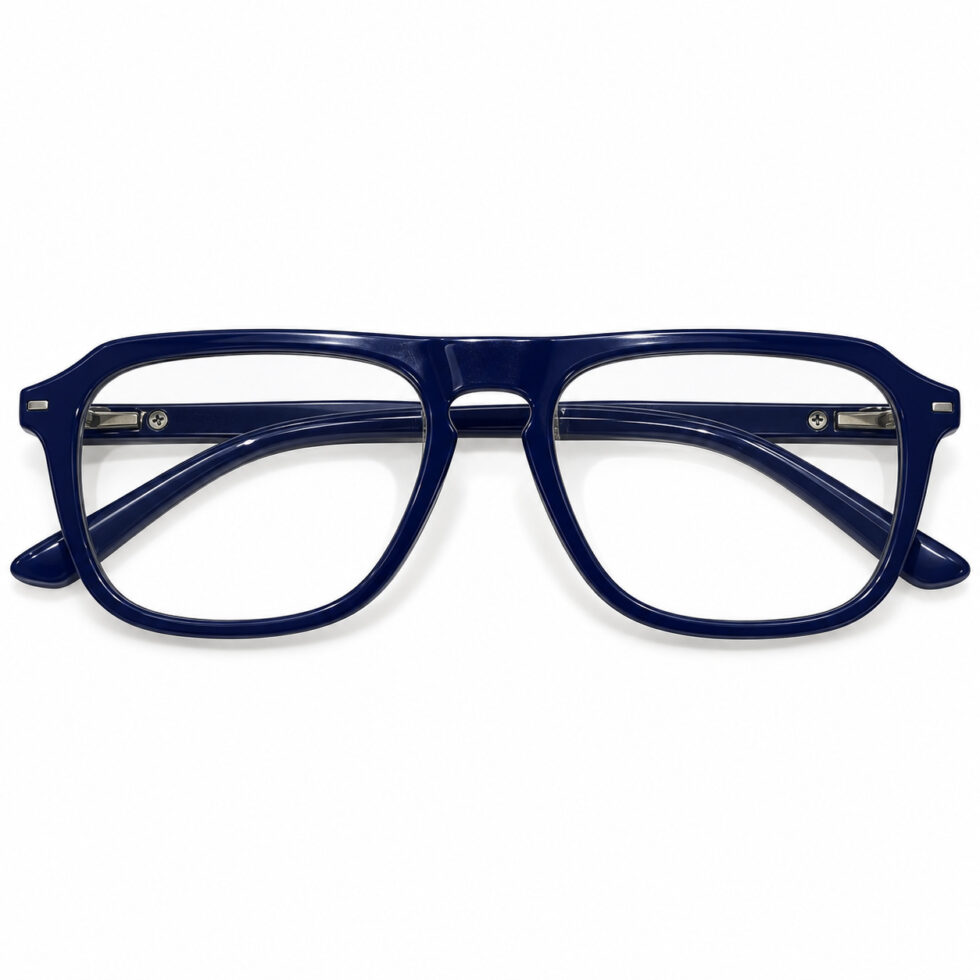 Navy Blue Double-Bridge Aviator Eyeglasses — front view