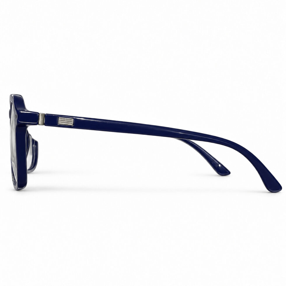 Navy Blue Double-Bridge Aviator Eyeglasses — side and temple detail