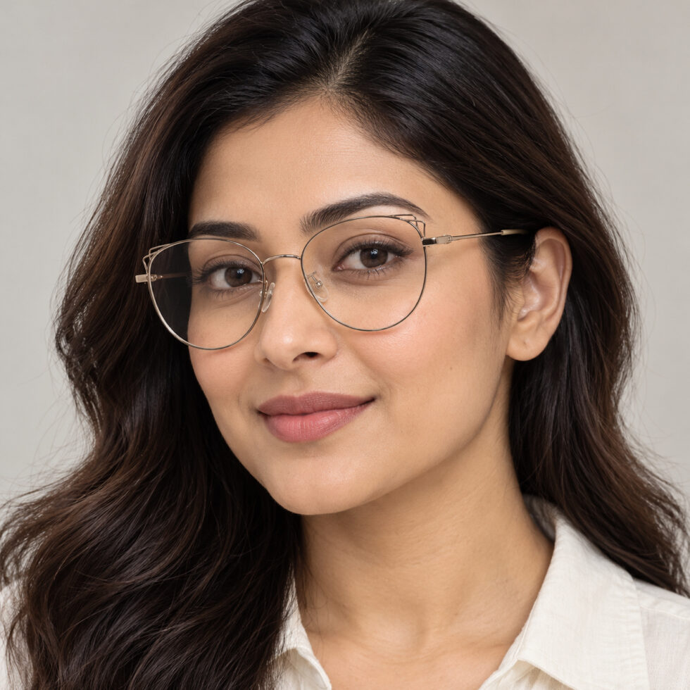 Gold-Tone Cat-Eye Eyeglasses — adult woman wearing the frame