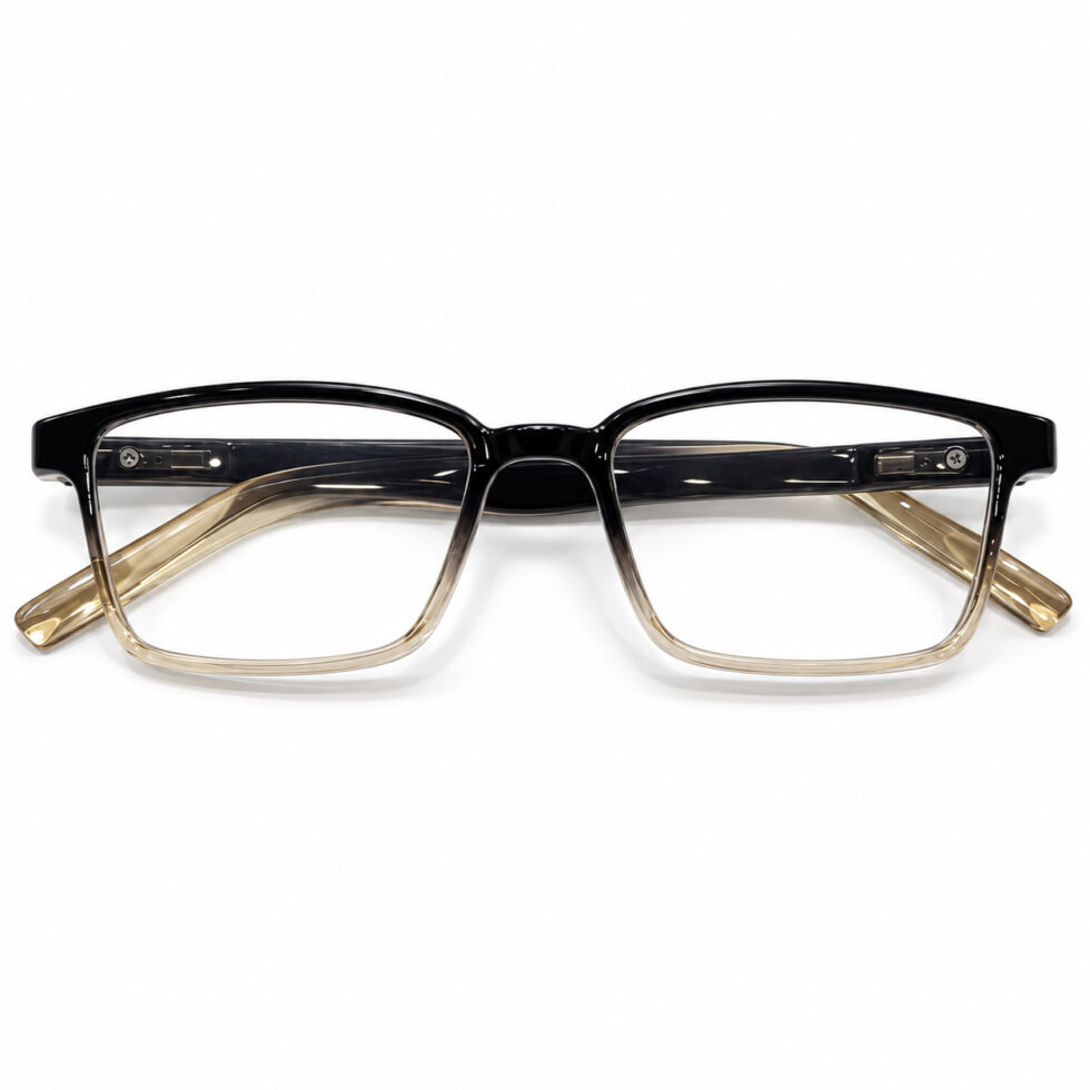 Black and Champagne Rectangle Eyeglasses — front view