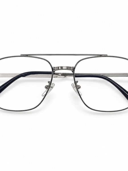 Silver-Tone Double-Bridge Aviator Eyeglasses — front view