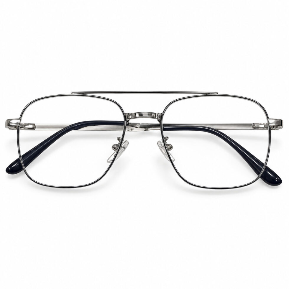 Silver-Tone Double-Bridge Aviator Eyeglasses — front view