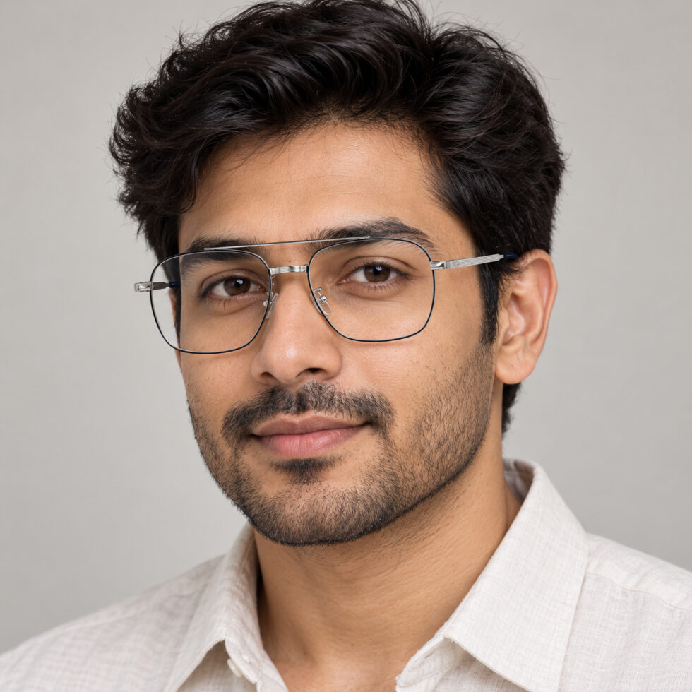Silver-Tone Double-Bridge Aviator Eyeglasses — adult man wearing the frame