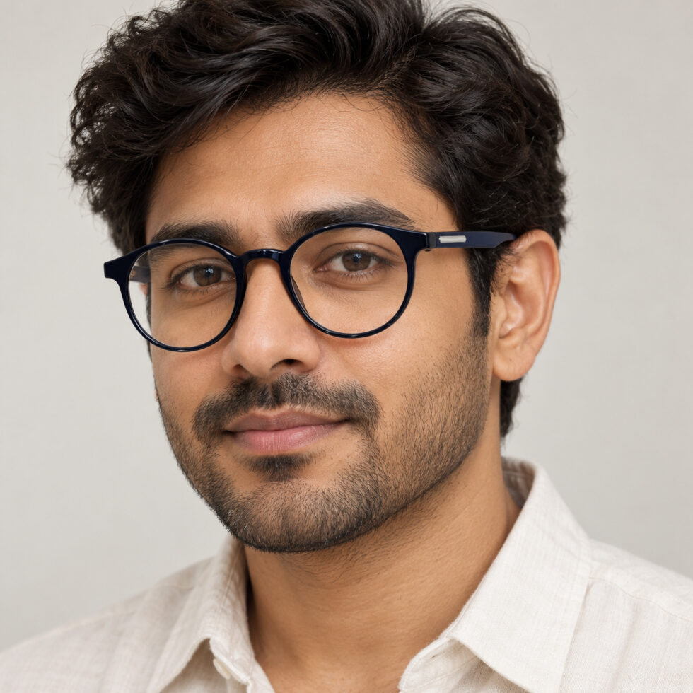 Deep Navy Round Eyeglasses — adult man wearing the frame